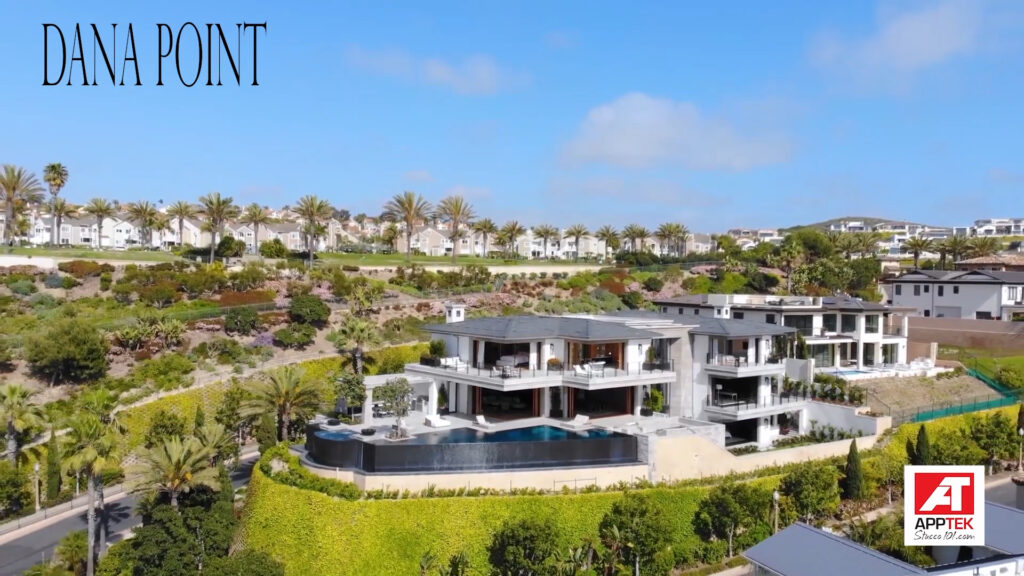 Luxury stucco estate home overlooking Dana Point coastline